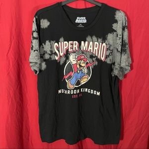 Super Mario Mushroom Kingdom Black & Gray Tie Dye T-Shirt Top